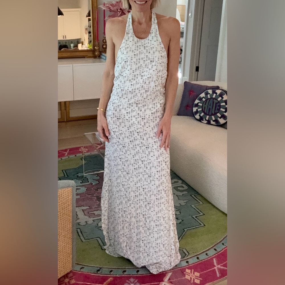 Alexis White & Black Printed Halter Maxi Dress Open Back Side Slit